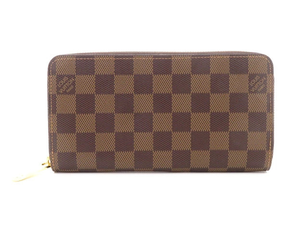 LOUIS VUITTON Zippy Wallet Damier Brown Accessories Long Azur White Canvas